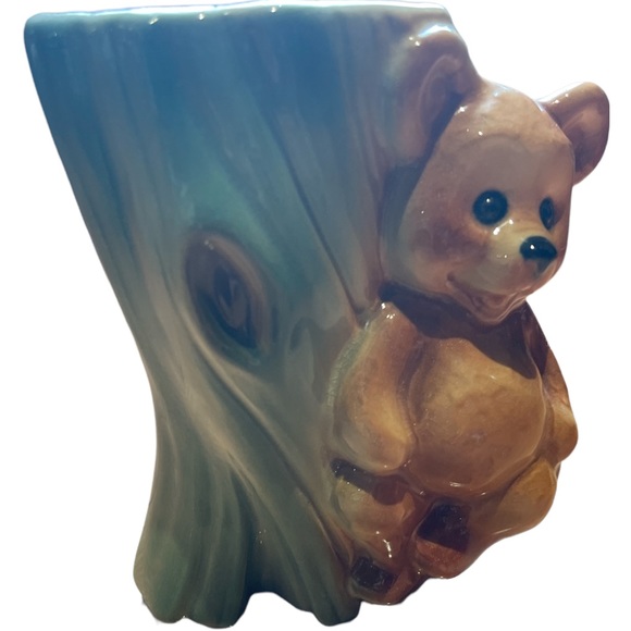 Royal Copley Vintage Bear Planter, Ceramic Tree Stump and Bear Vase, Brown - Picture 7 of 7